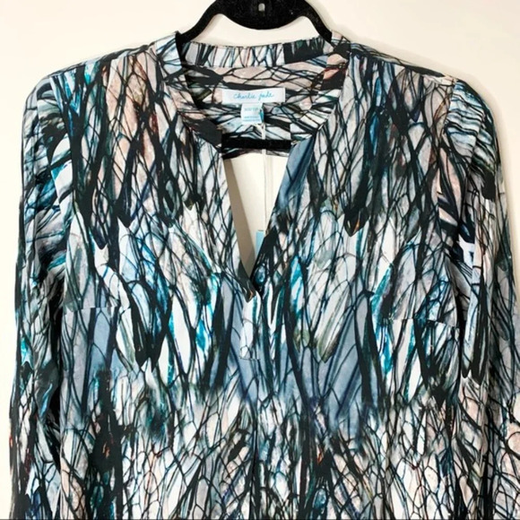 Charlie Jade Blouse sheer open cut out open back print long sleeve Size Medium - Picture 7 of 13